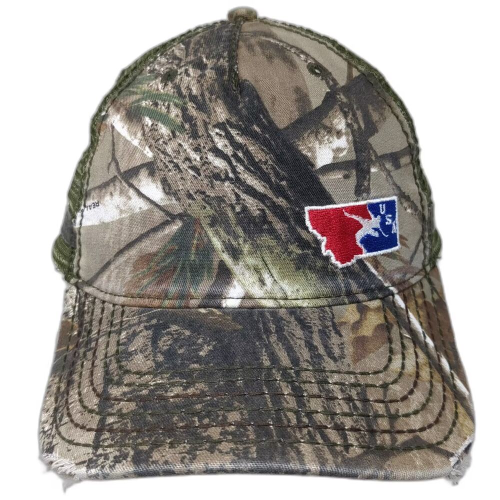 Cap America 5 Panel Hat Green Brown OS Montana USA Camo Mesh Strapback Logo